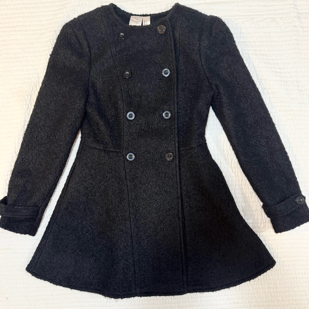 Forever 21, “Black Boucle Swing Line Pea Coat” WM’S SZ-S
